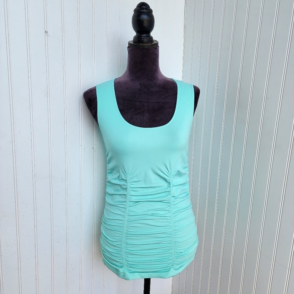 Last Tango Ruched Tank Top Shirt Womens Seafoam Green Stretch Nylon Lycra M/L